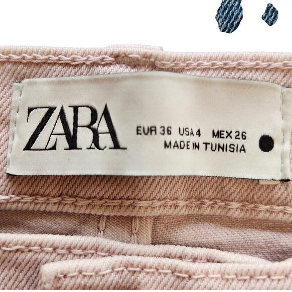 Zara Bootcut Jeans High Rise Regular Fit Raw Hem Stretch Denim Light Pink Size 4 - Picture 6 of 6